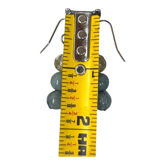 Handcrafted Citrine & Jadeite Beaded Drop Earrings Hook Boho Chic Y2K Handmade - Picture 4 of 5